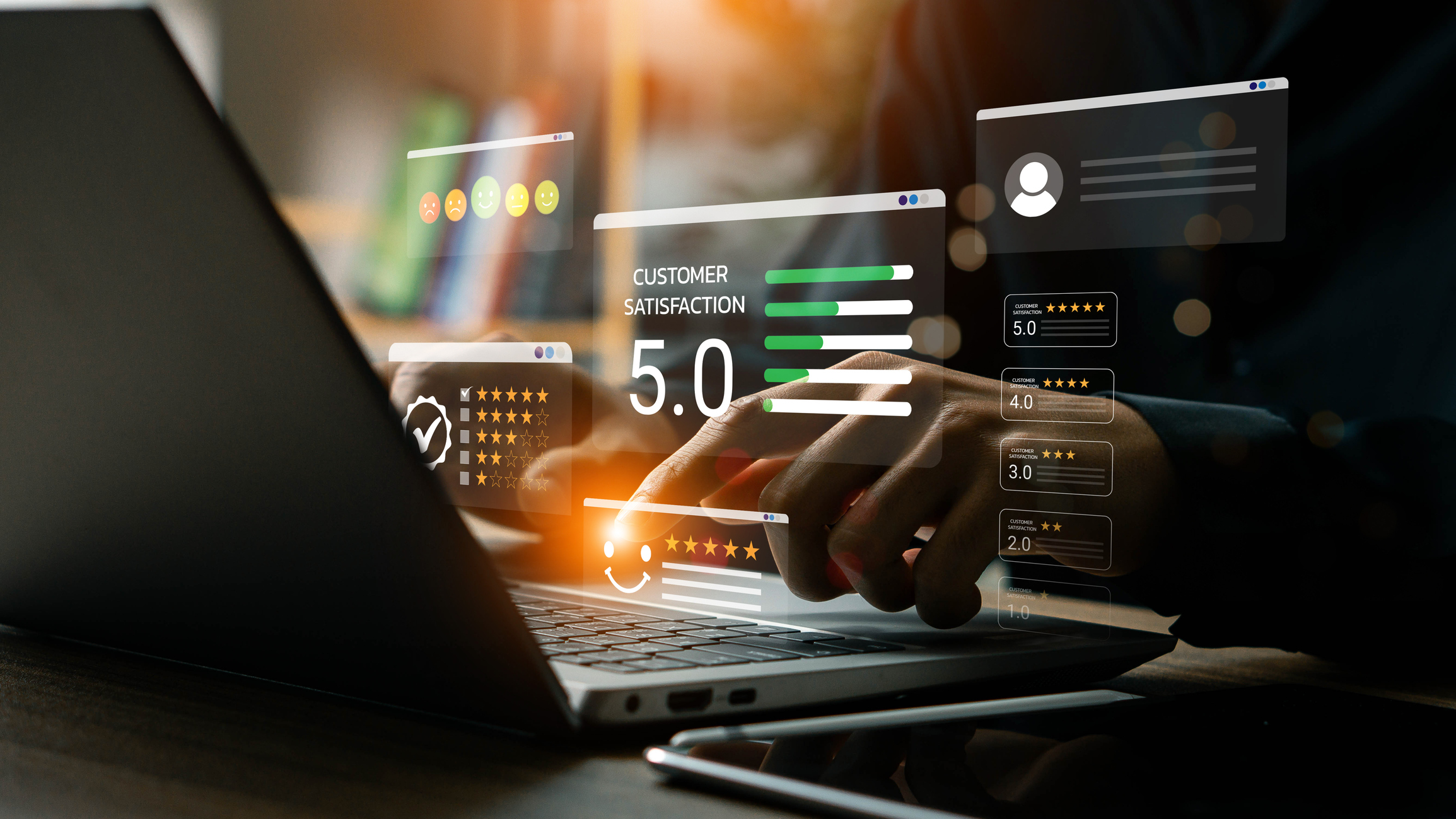Screens bzw. Widgets mit denen eine hohe Kundenzufriedenheit angezeigt wird.